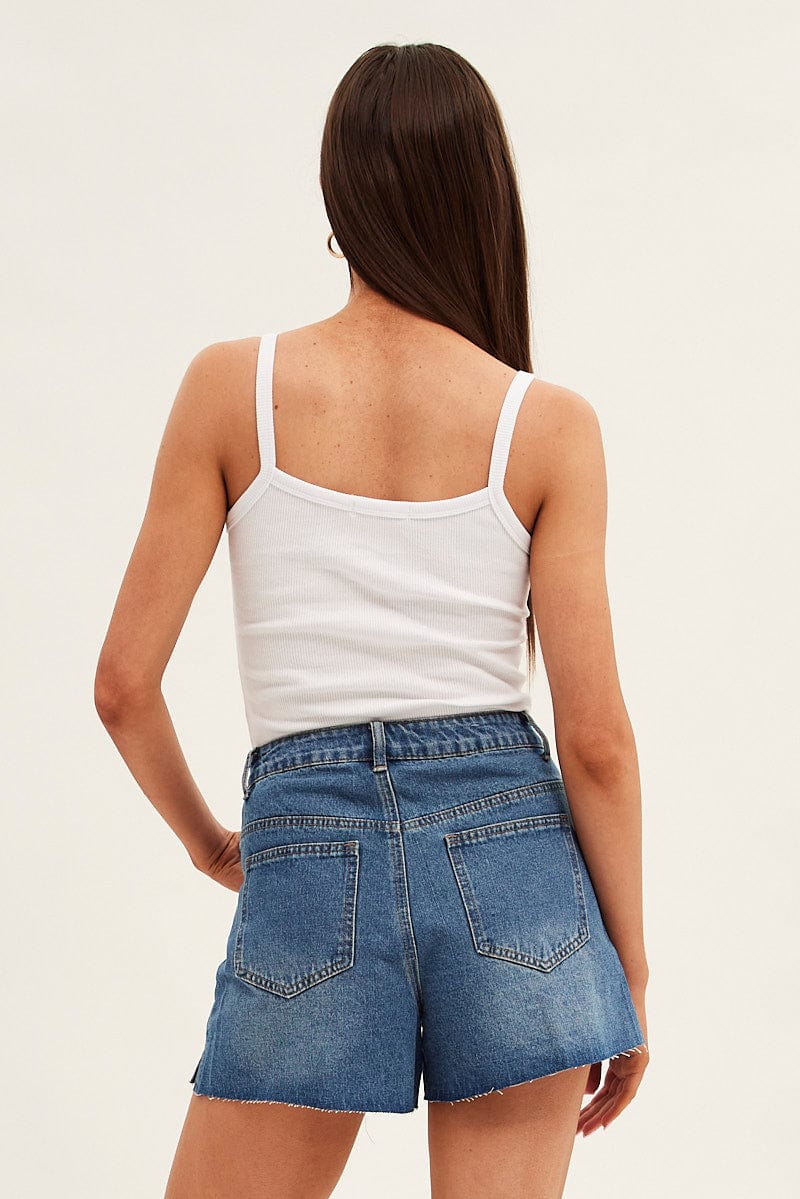 Blue Relaxed Denim Shorts High Rise