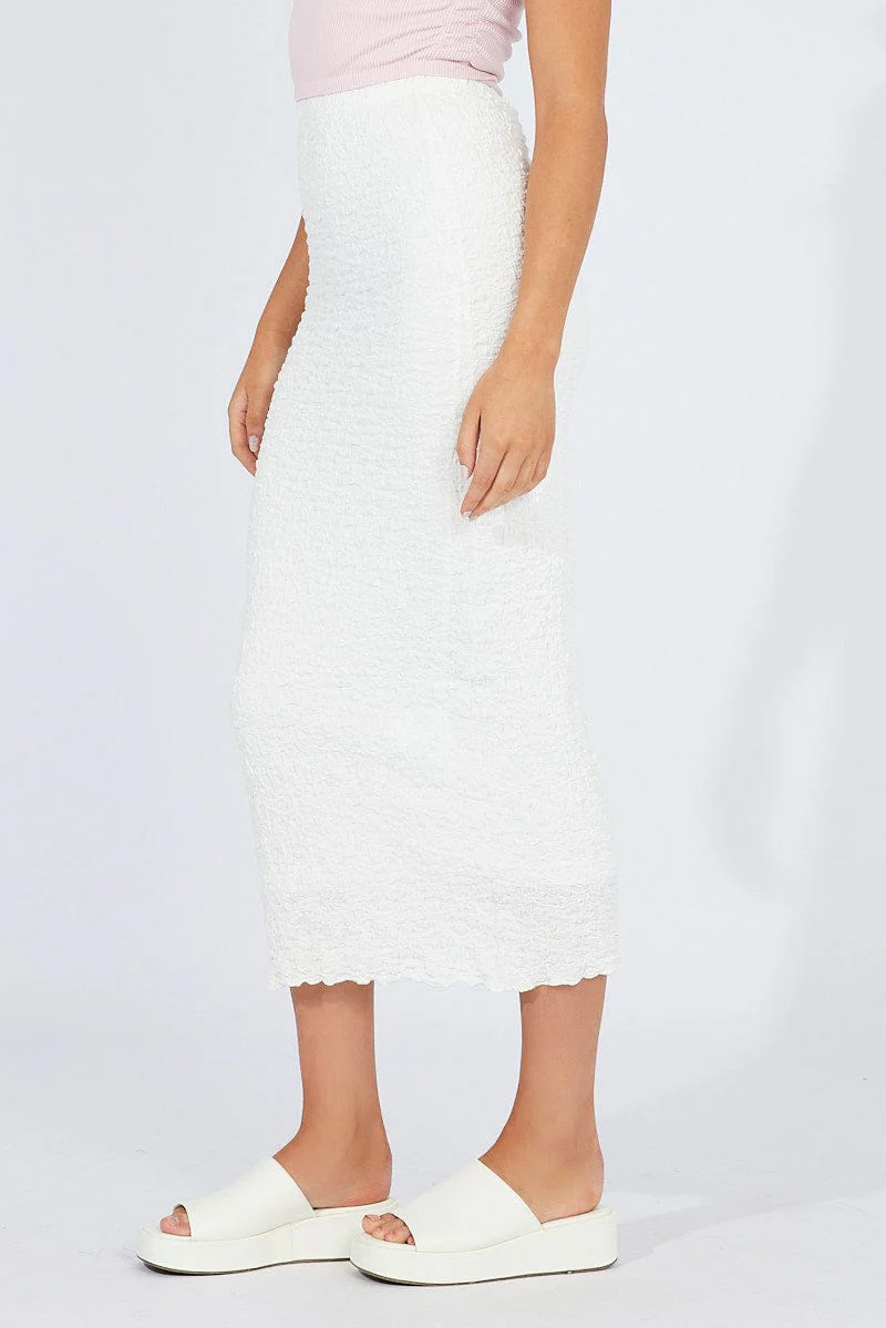 White Maxi Skirt Slim Fit Textured Jersey