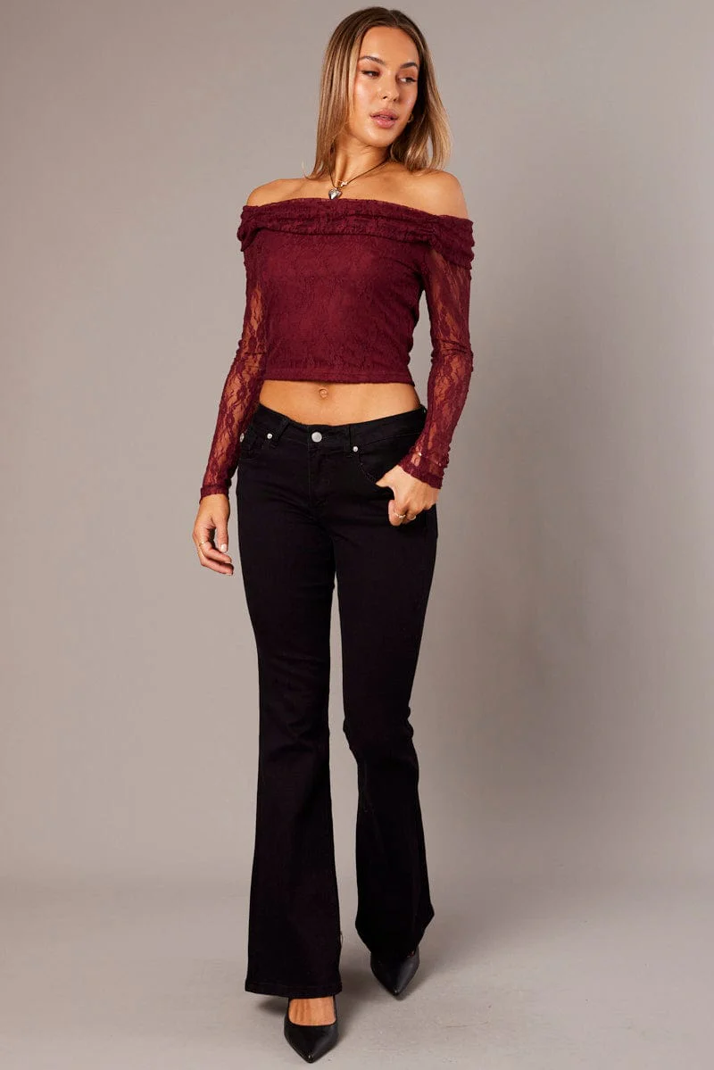 Red Off Shoulder Top Long Sleeve