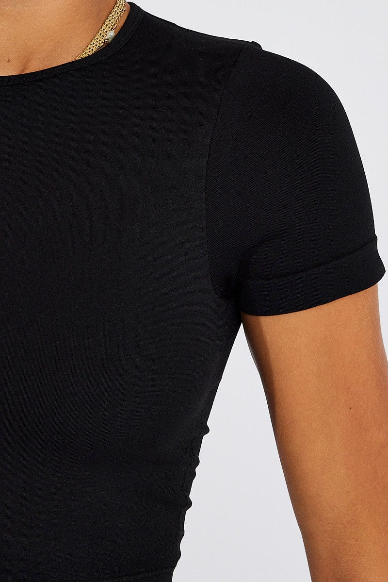 Black T Shirt Short Sleeve Crew Neck Seamless