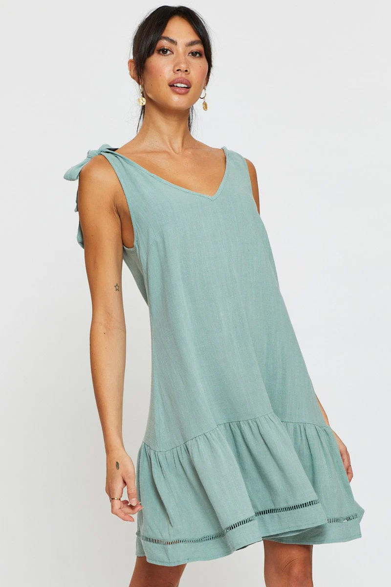 Green Mini Dress V Neck