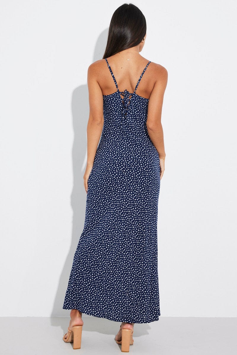 Blue Ditsy Maxi Dress Sleeveless Slip