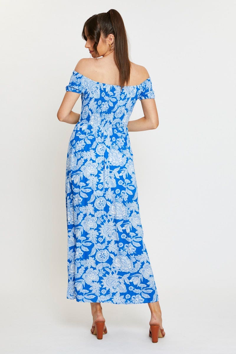 Print Maxi Dress Off Shoulder Evening