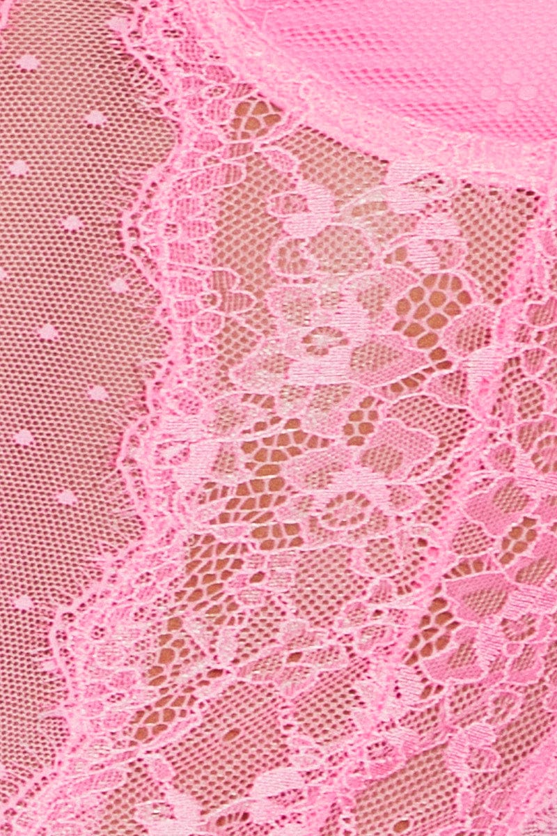 Pink Bodysuit Sleeveless Sweetheart Lace