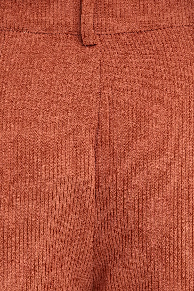 Brown Wide Leg Pants Mid Rise Corduroy