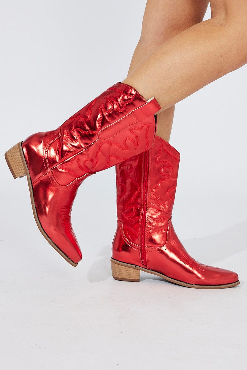 Red Festival Western Metallic Cowboy Boot