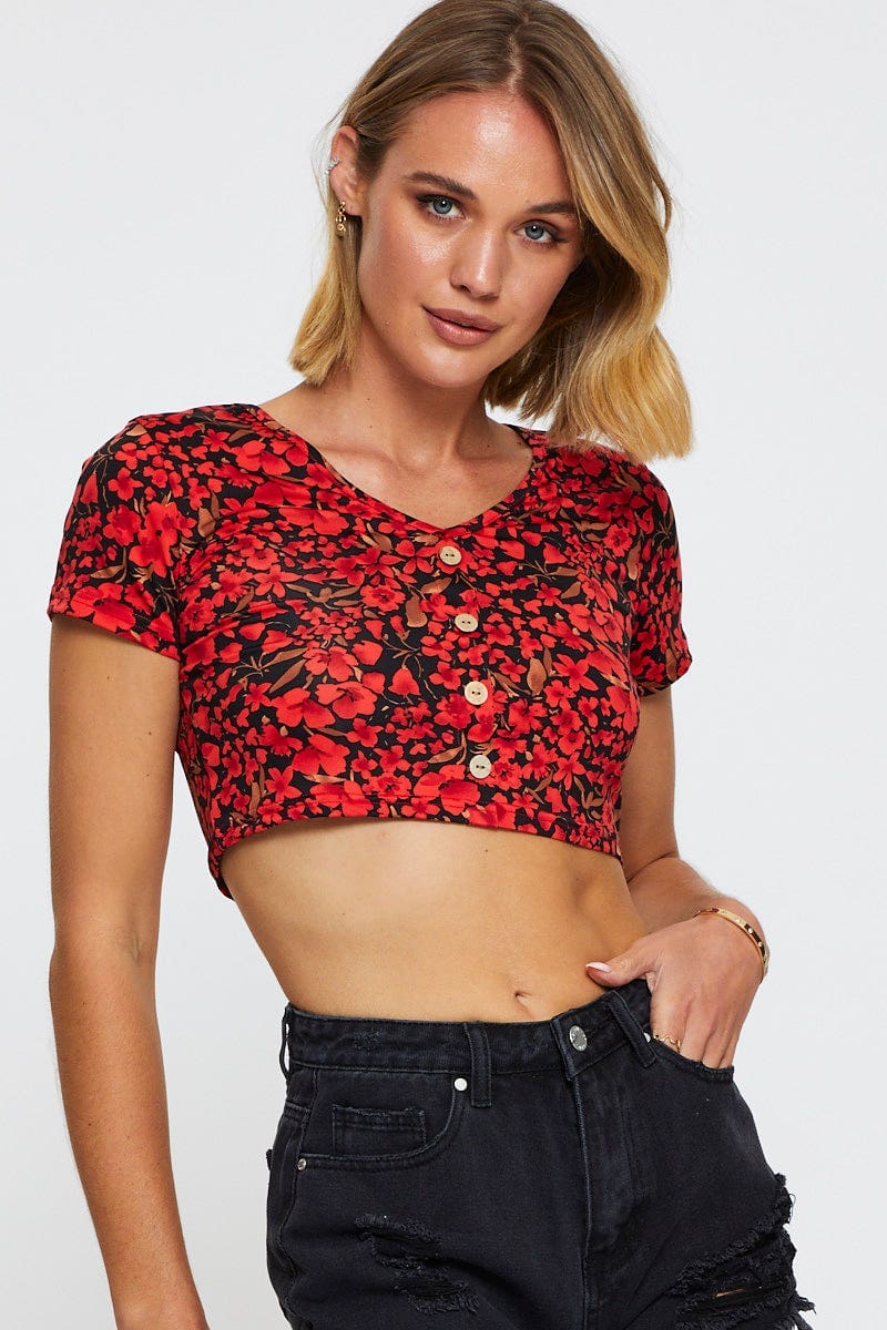 Print Crop Top Short Sleeve