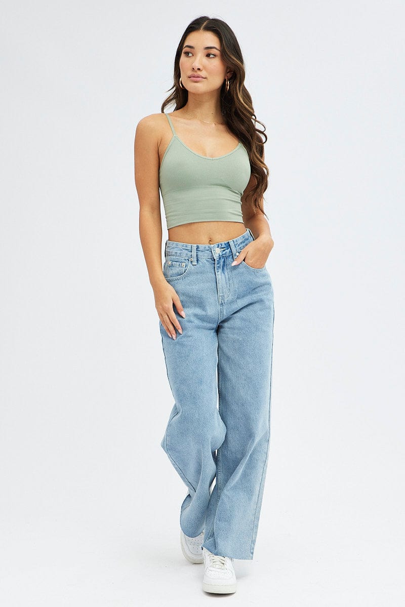 Green Crop Singlet Top Seamless