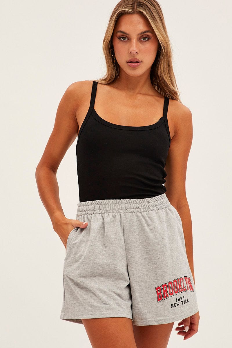 Grey Elastic Waist Biker Track Shorts