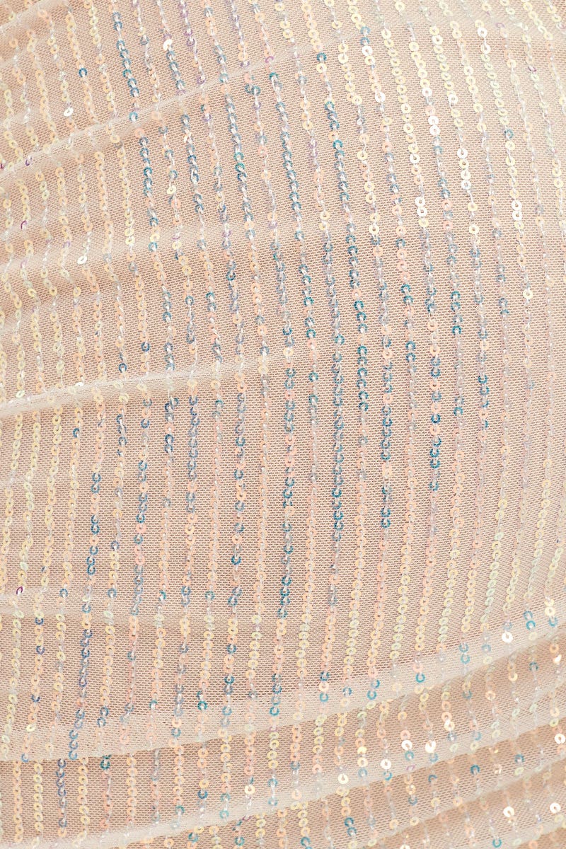 Beige Sequin Corset Detail Ruched Mini Dress