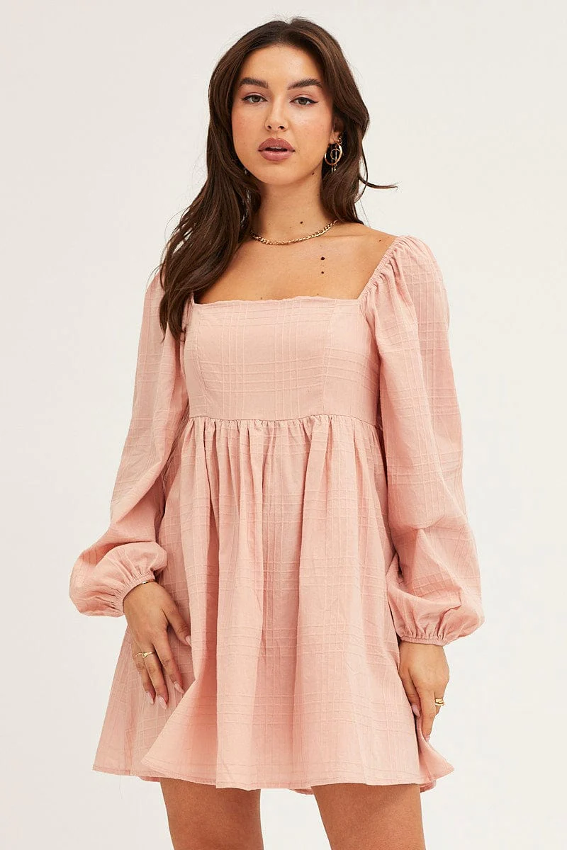 Pink Square Neck Skater Dress