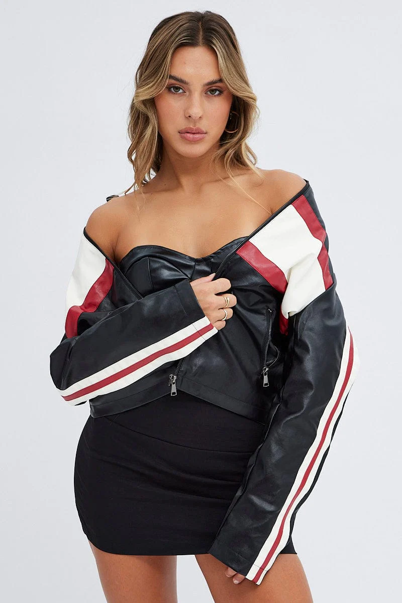 Black Faux Leather Jacket Long Sleeves