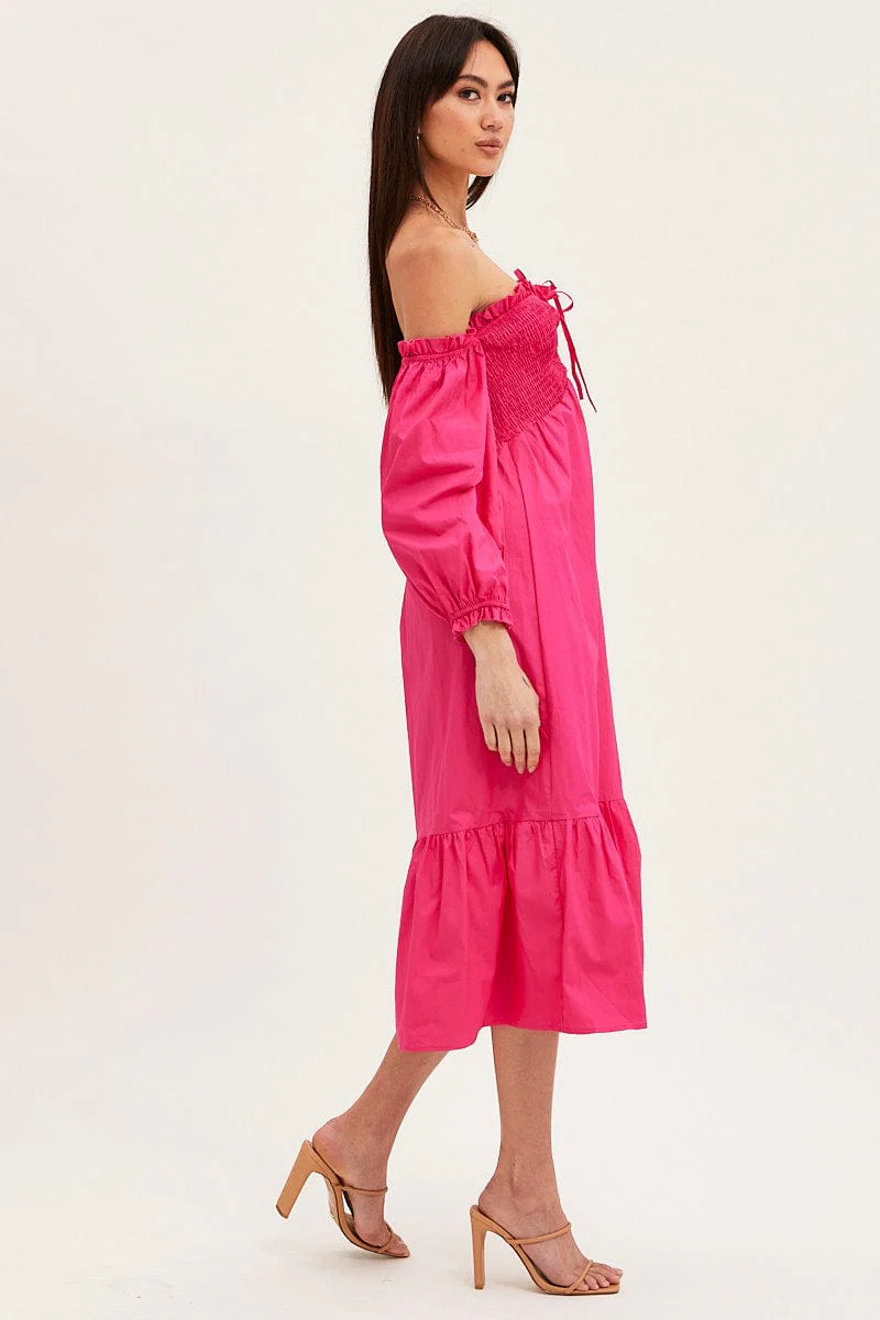 Pink Dress Off Shoulder Maxi