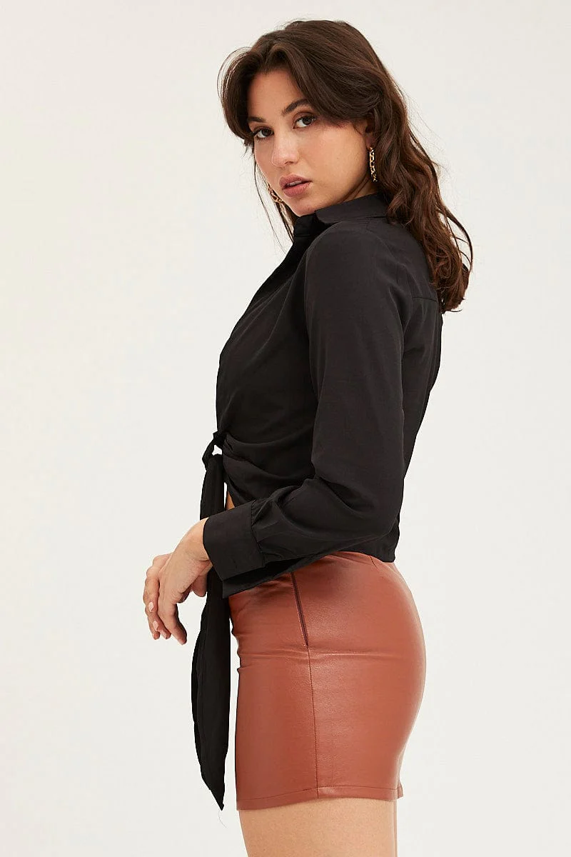 Black Tie Up Top Long Sleeve