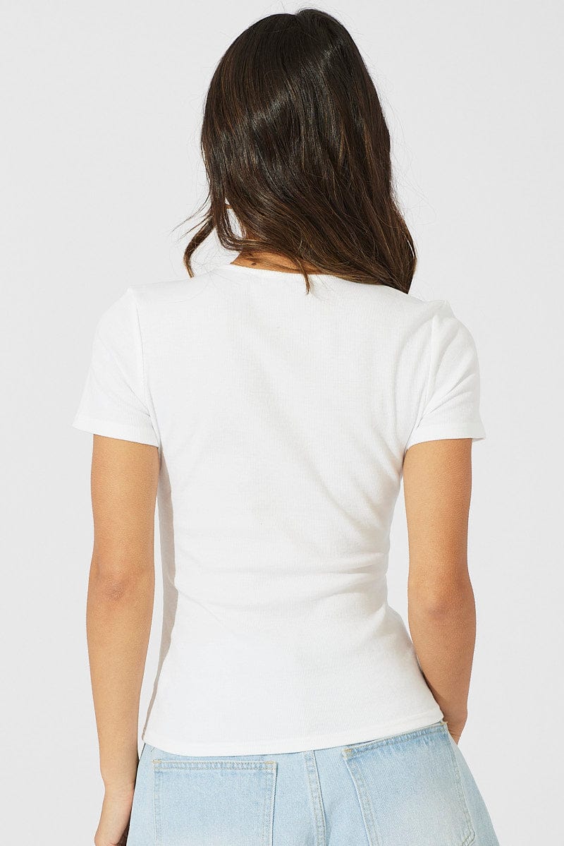 White Longline T Shirt Short Sleeve Crew Neck