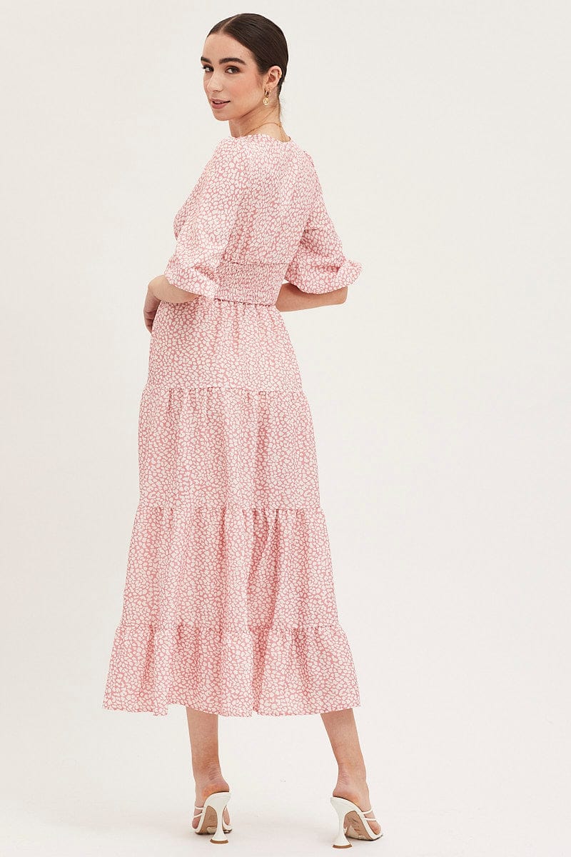 Geo Print Maxi Dress Long Sleeve V Neck