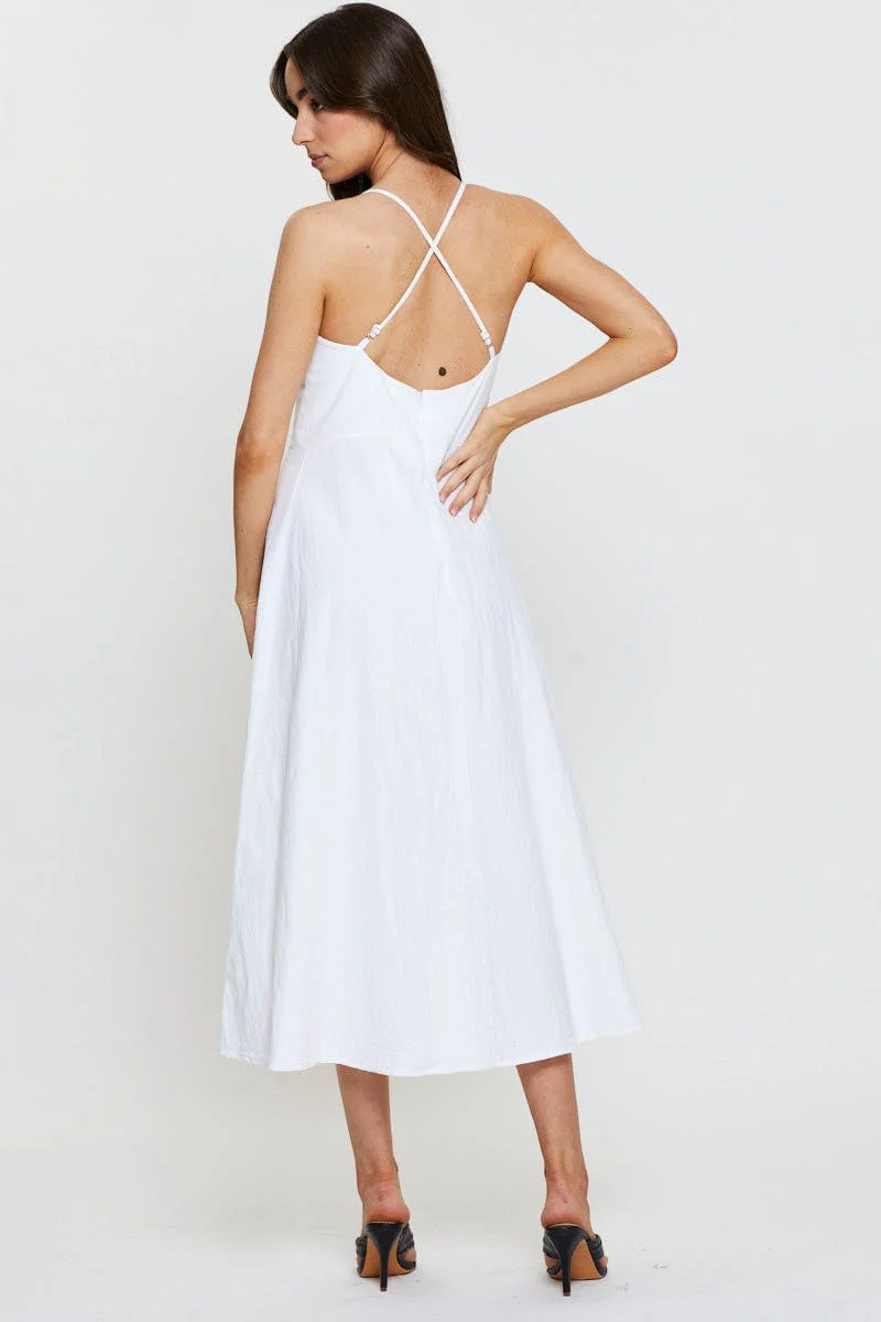 White A Line Dress Sleeveless Midi
