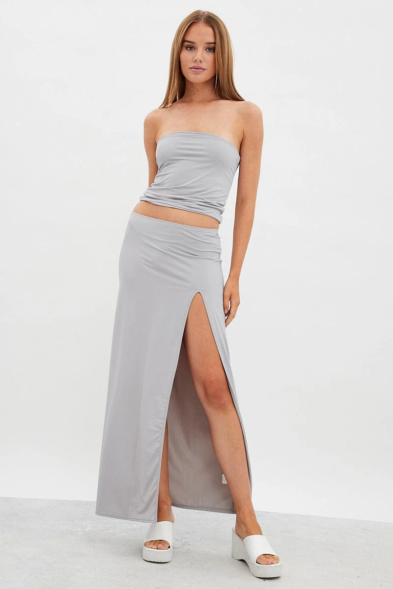 Grey Bandeau Top Sleeveless Strapless Longline Nylon