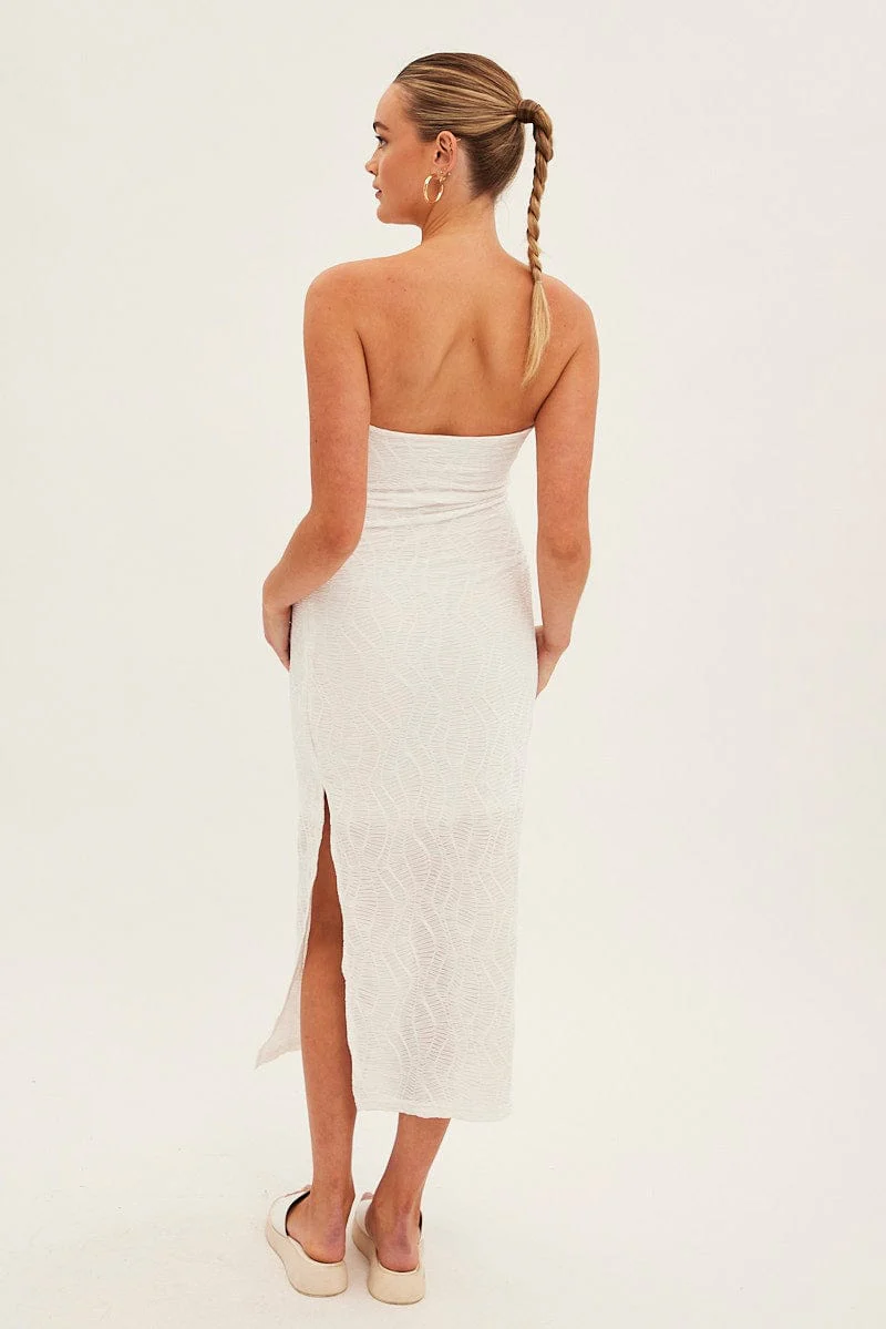 White Midi Dress Strapless Textured