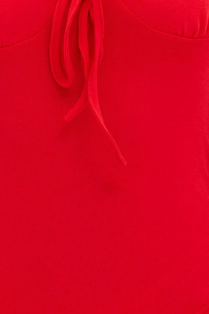 Red Off Shoulder Ribbed Bodysuit