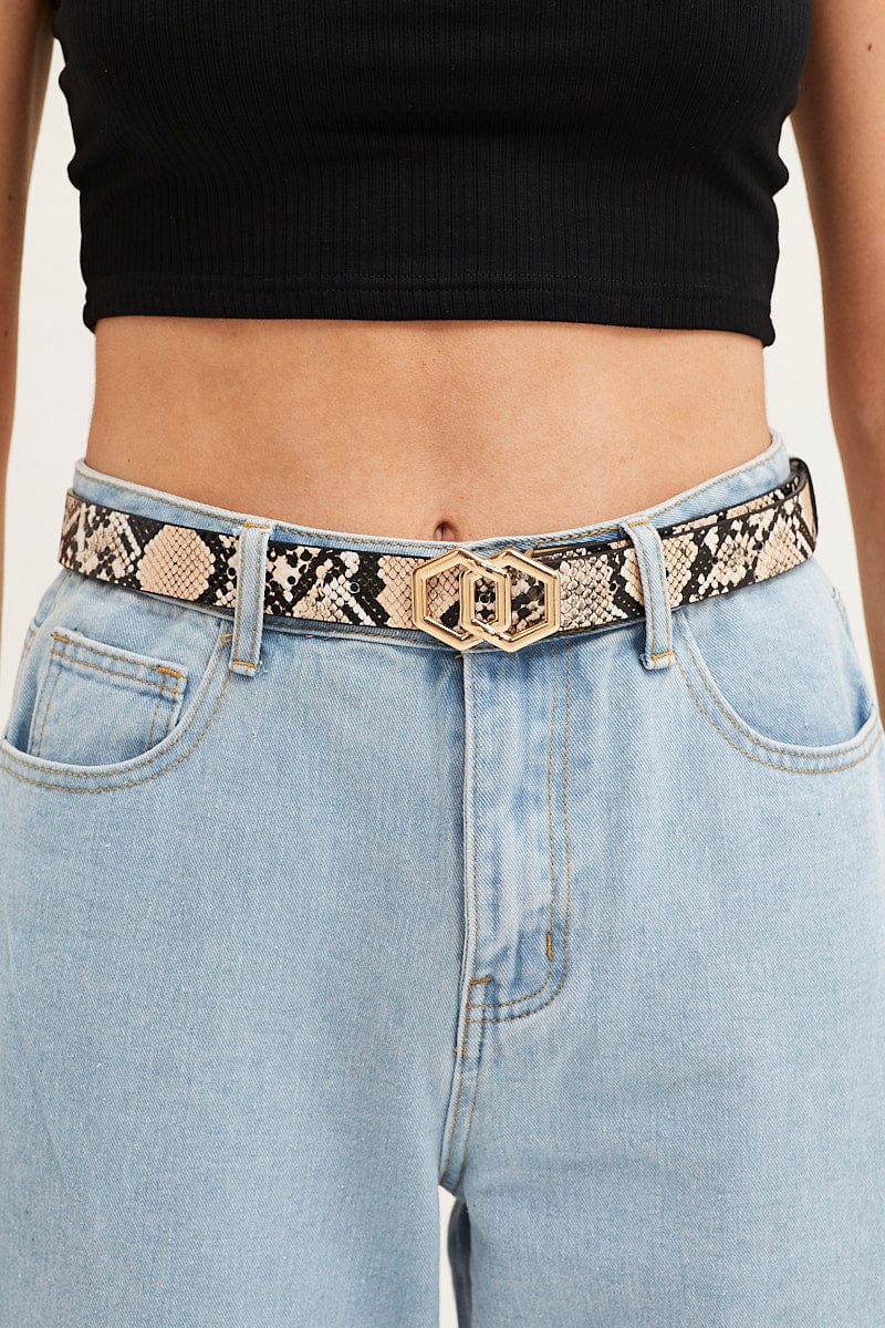 Print Double Hexagon Buckle Belt