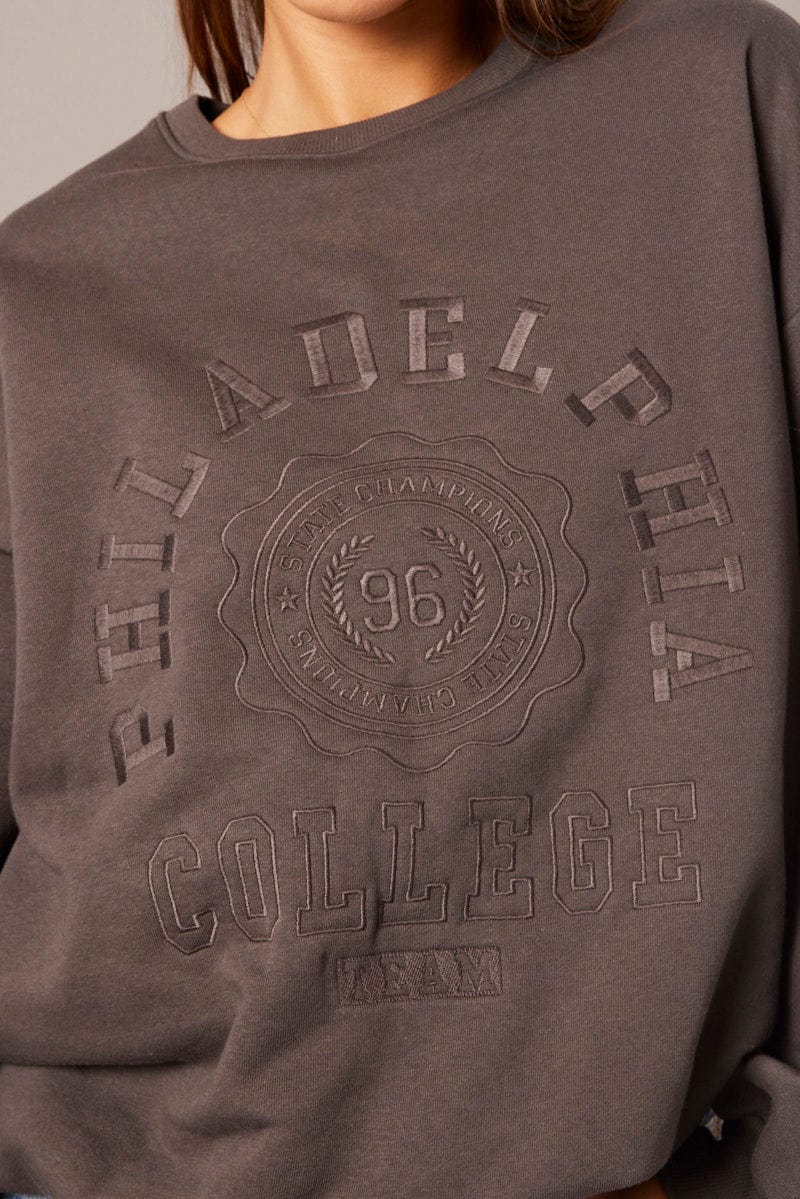 Grey Graphic Sweater Long Sleeve