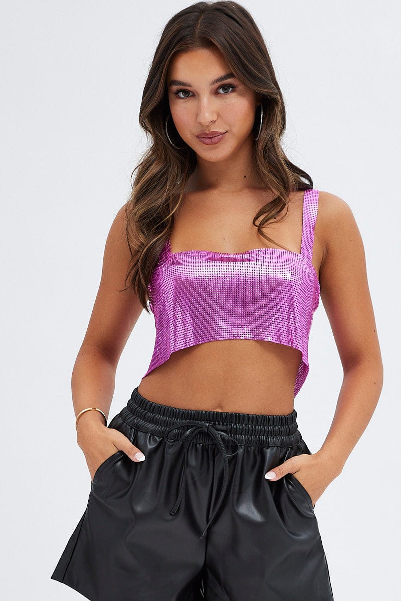 Pink Chainmail Top Party Evening