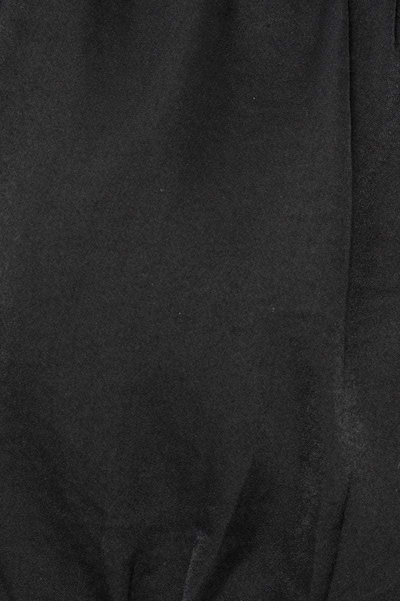 Black Crop Top Short Sleeve Satin