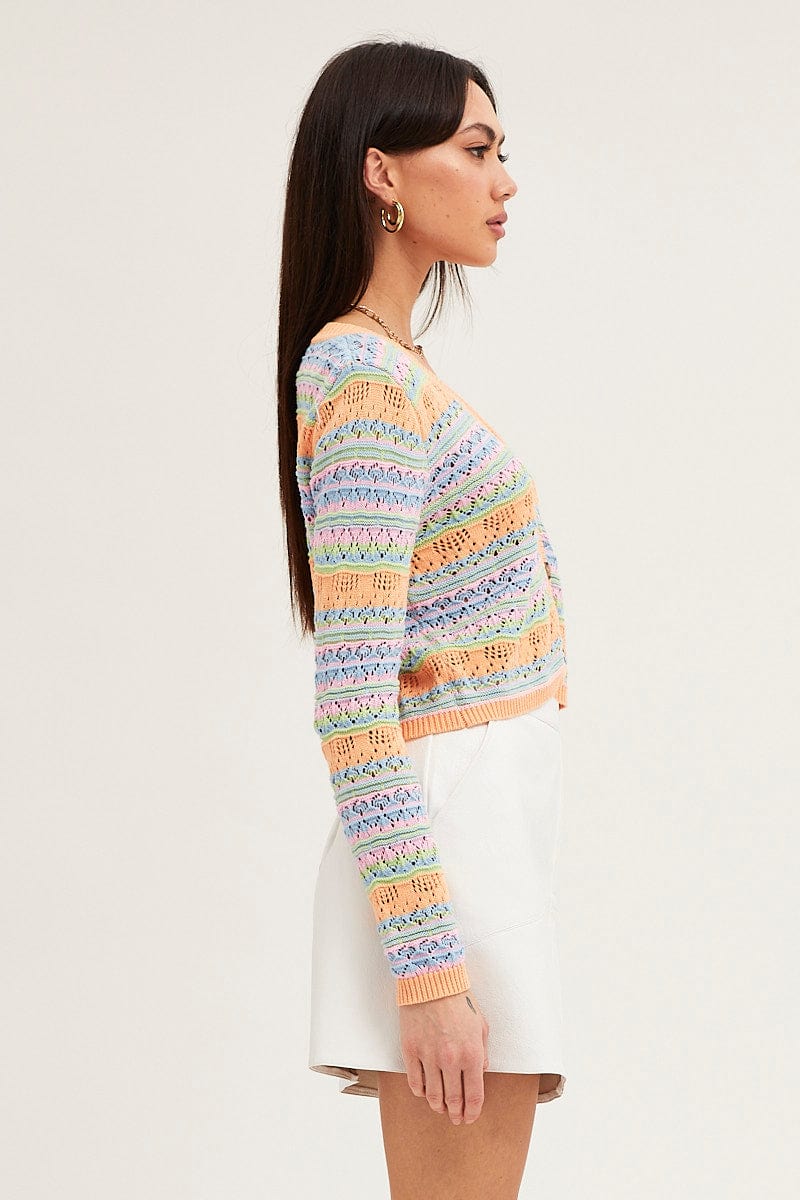 Multi Knit Cardigan Long Sleeve Collared