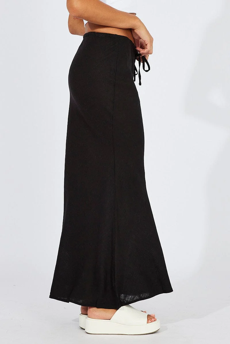 Black Slip Skirt Maxi Linen Blend