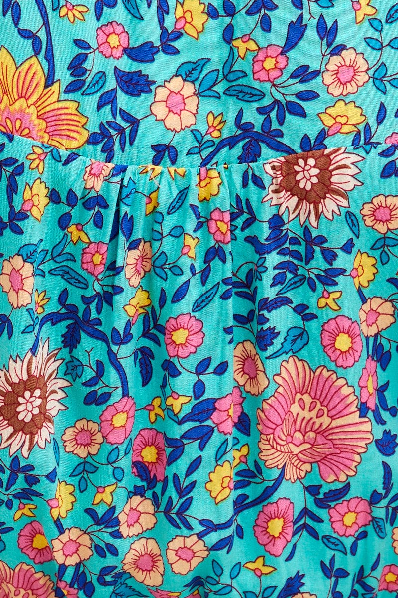 Boho Print Short Sleeve Button Front Skater Dress