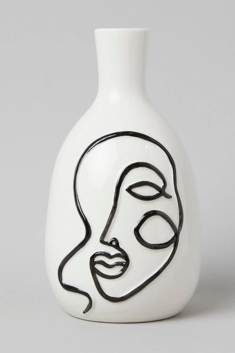 White Abstract Face Vase