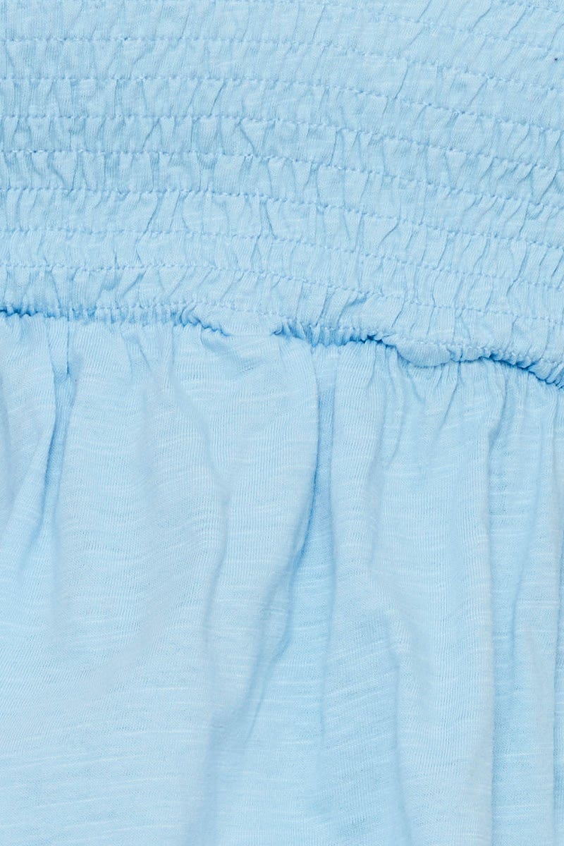 Blue Shirred Frill Hem Cami