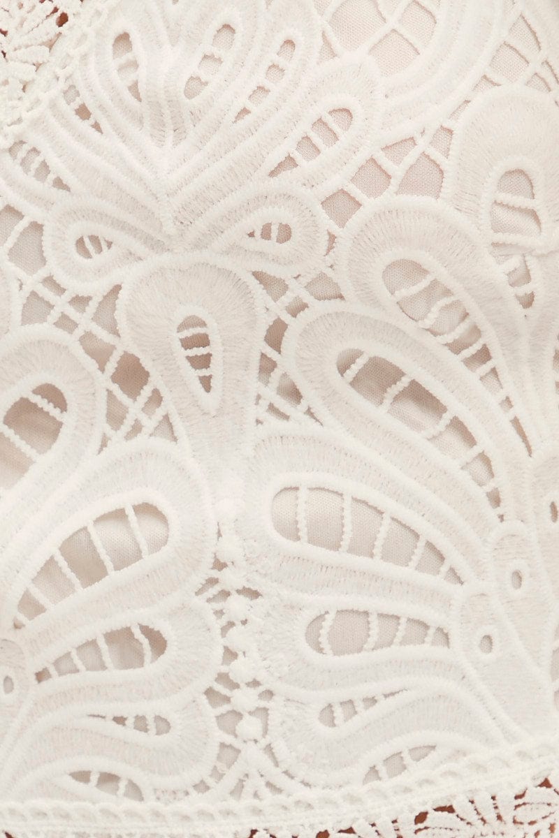 White Lace Top Short Sleeve V Neck Crop