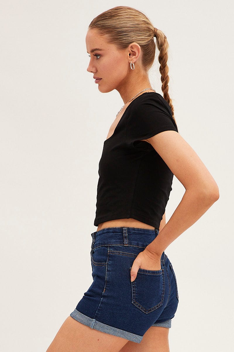 Blue Denim Shorts Skinny High Rise