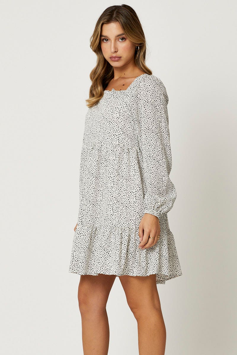 Polka Dot Square Neck Smock Dress