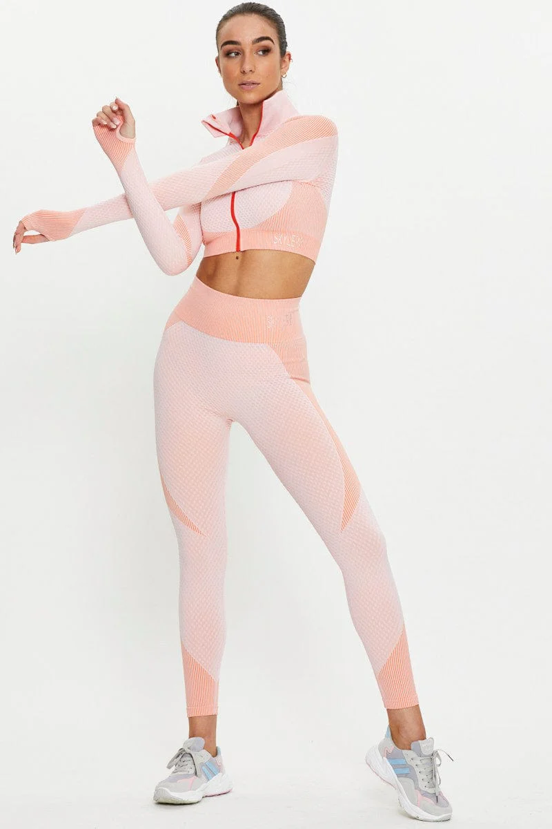 Orange Seamless Contrast Panel Activewear Top