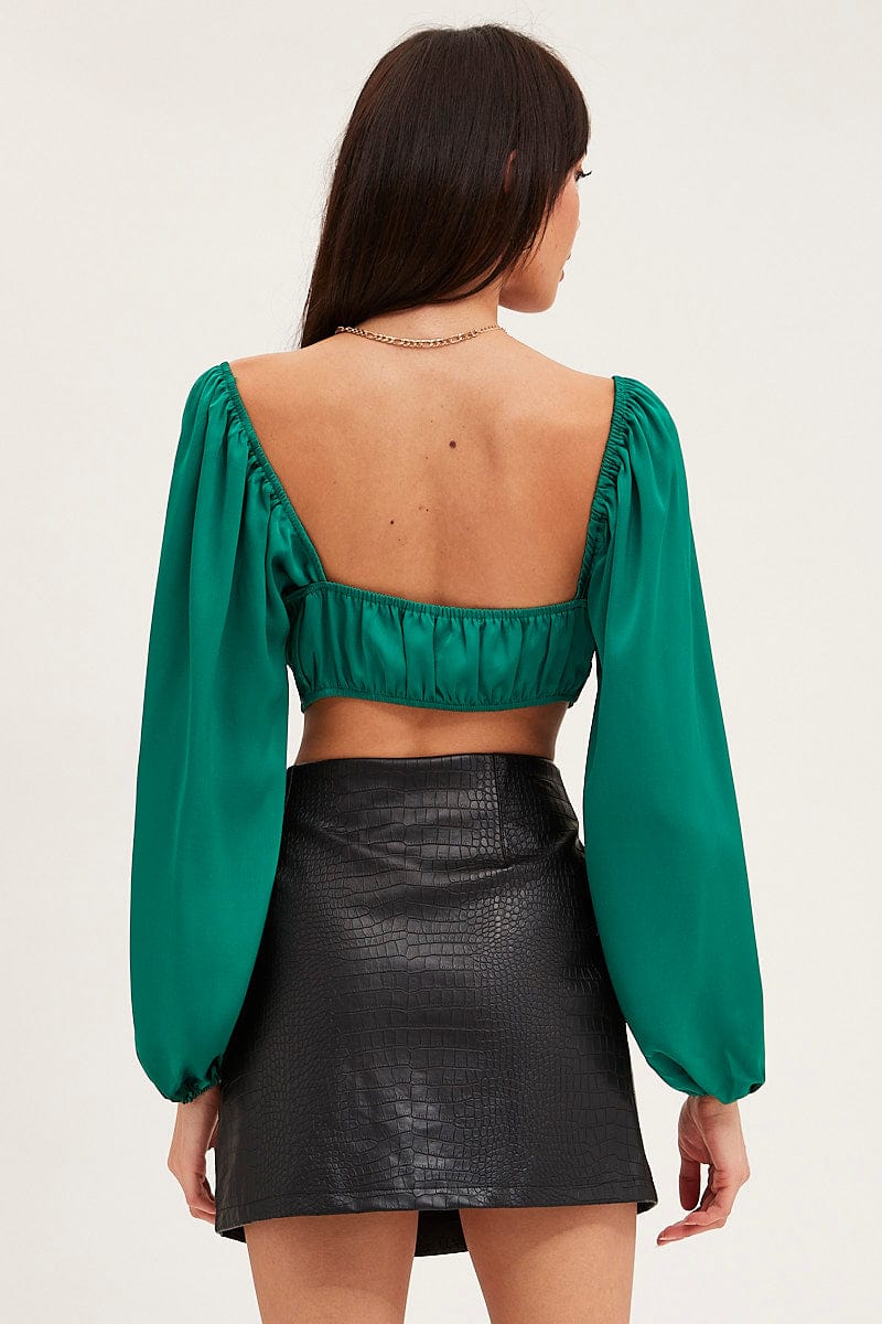 Green Puff Sleeve Top Long Sleeve