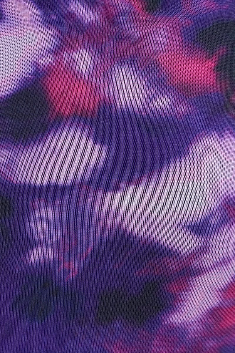 Purple Abstract Maxi Dress Short Sleeve Crew Neck Bodycon Mesh