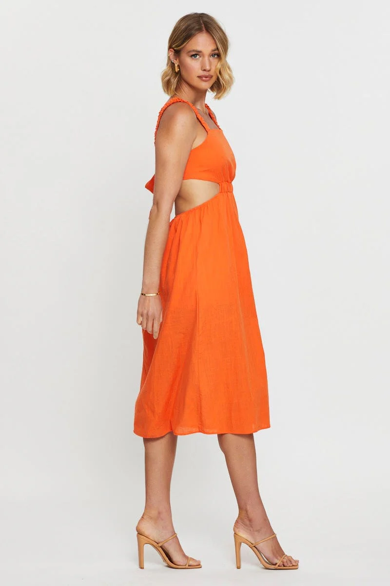 Orange Midi Dress Sleeveless