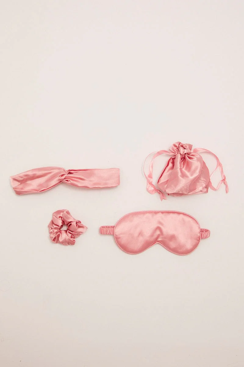 Pink Eye Cover And Hair Accessories Travel Beauty Bag