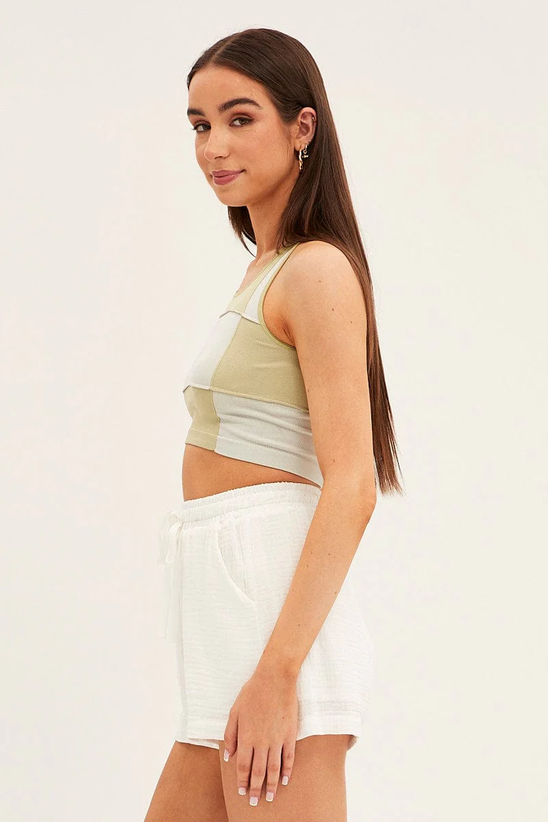 White High Waist Shorts Elastic Waist