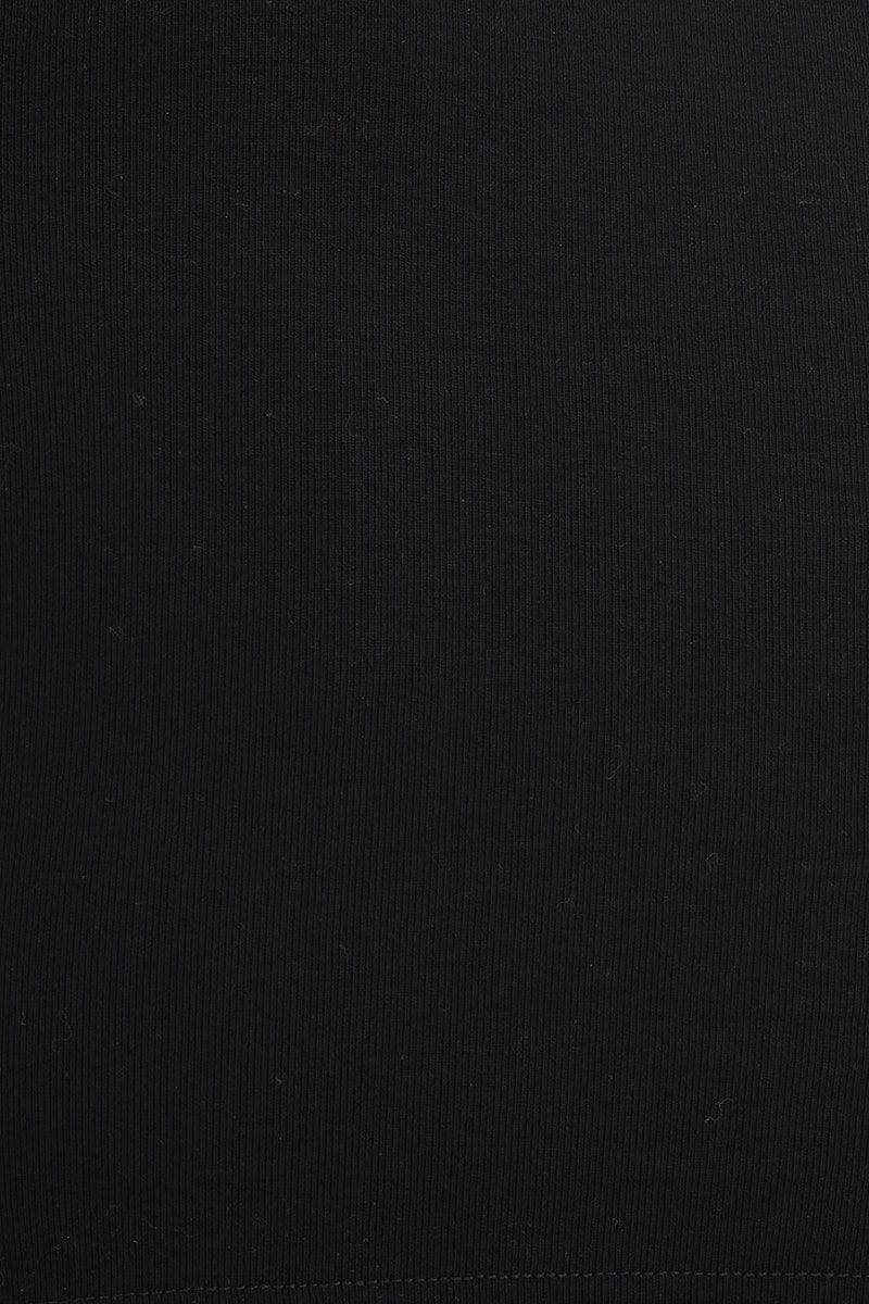 Black Rib Top Long Sleeve Tie Waist