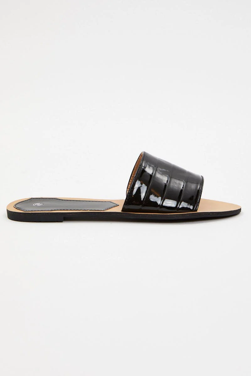 Black Flat Slides