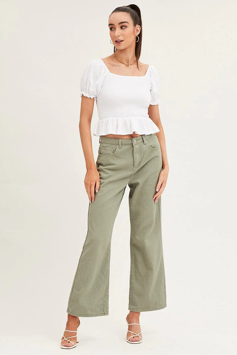 White Puff Sleeve Shirred Top