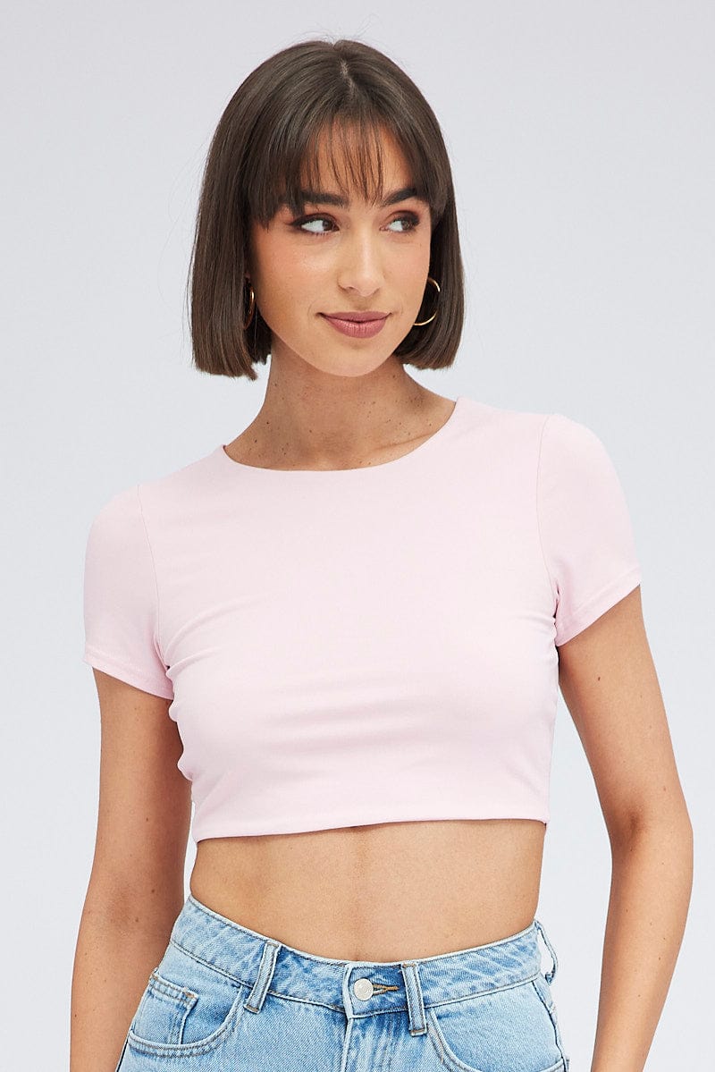 Pink Supersoft Crop Top Short Sleeve