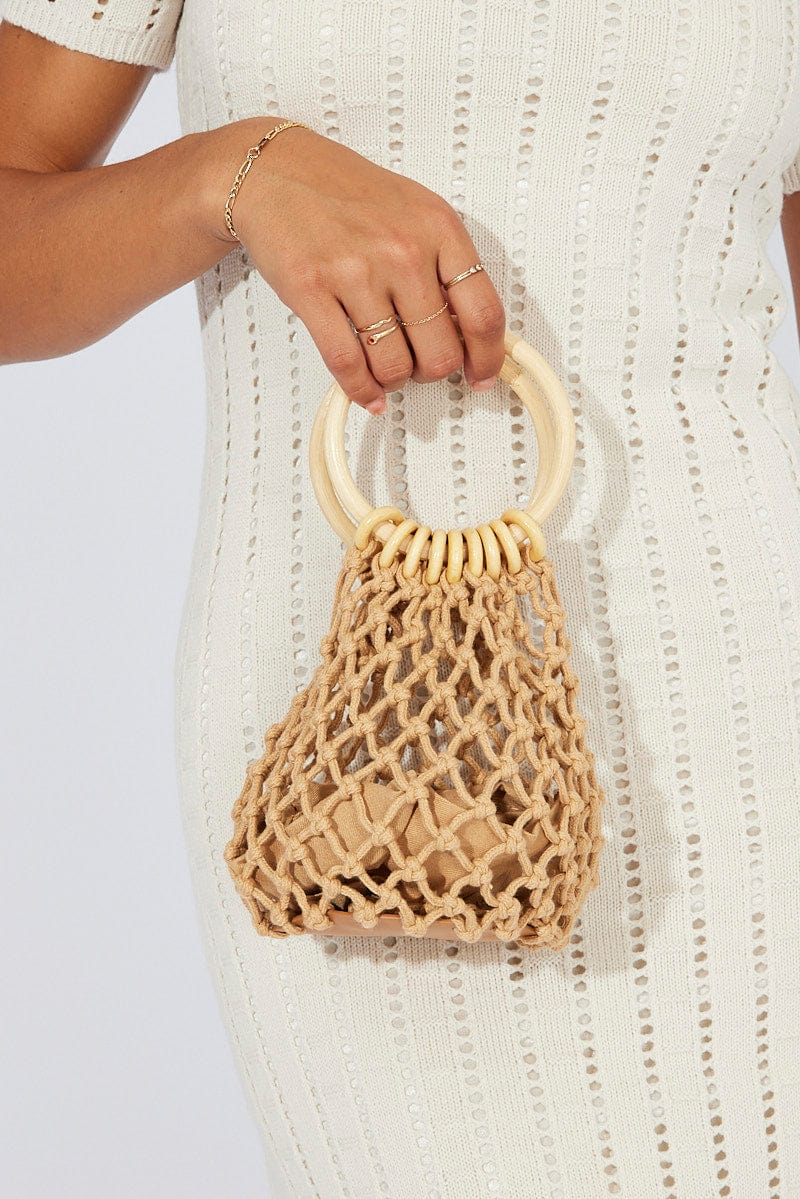 Brown Crochet Round Handled Bag