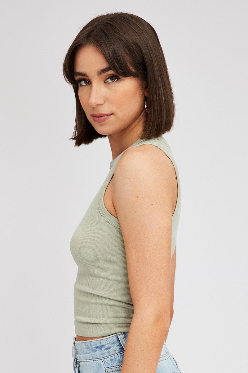 Green Tank Top Crew Neck Seamless