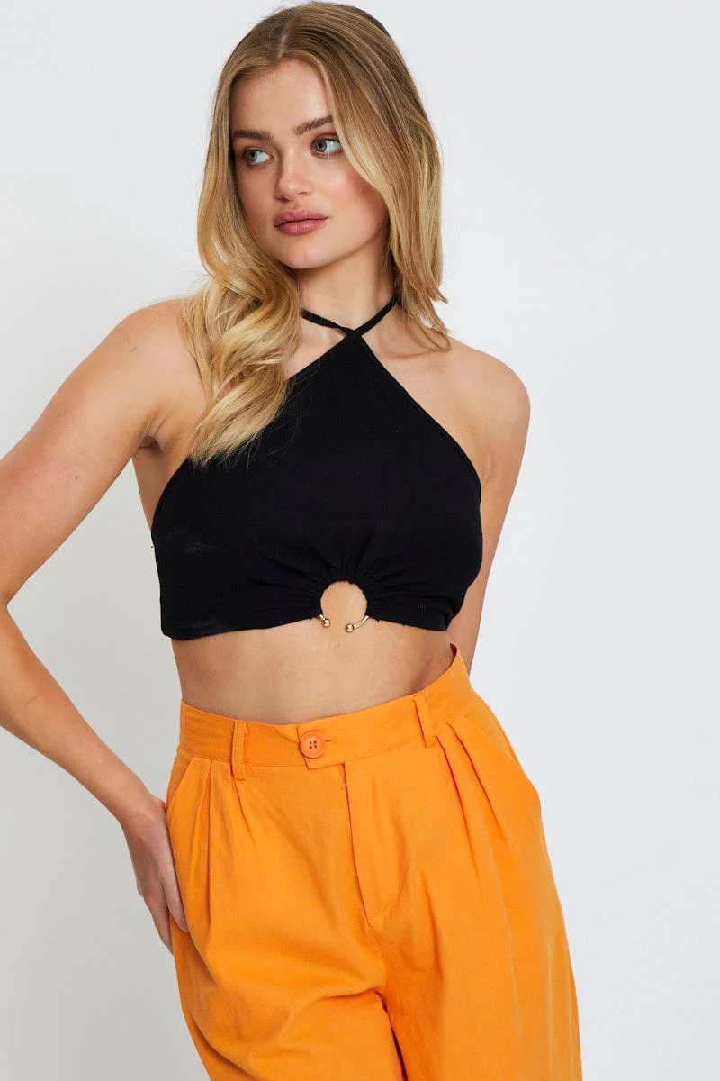 Green Crop Top Sleeveless Halter