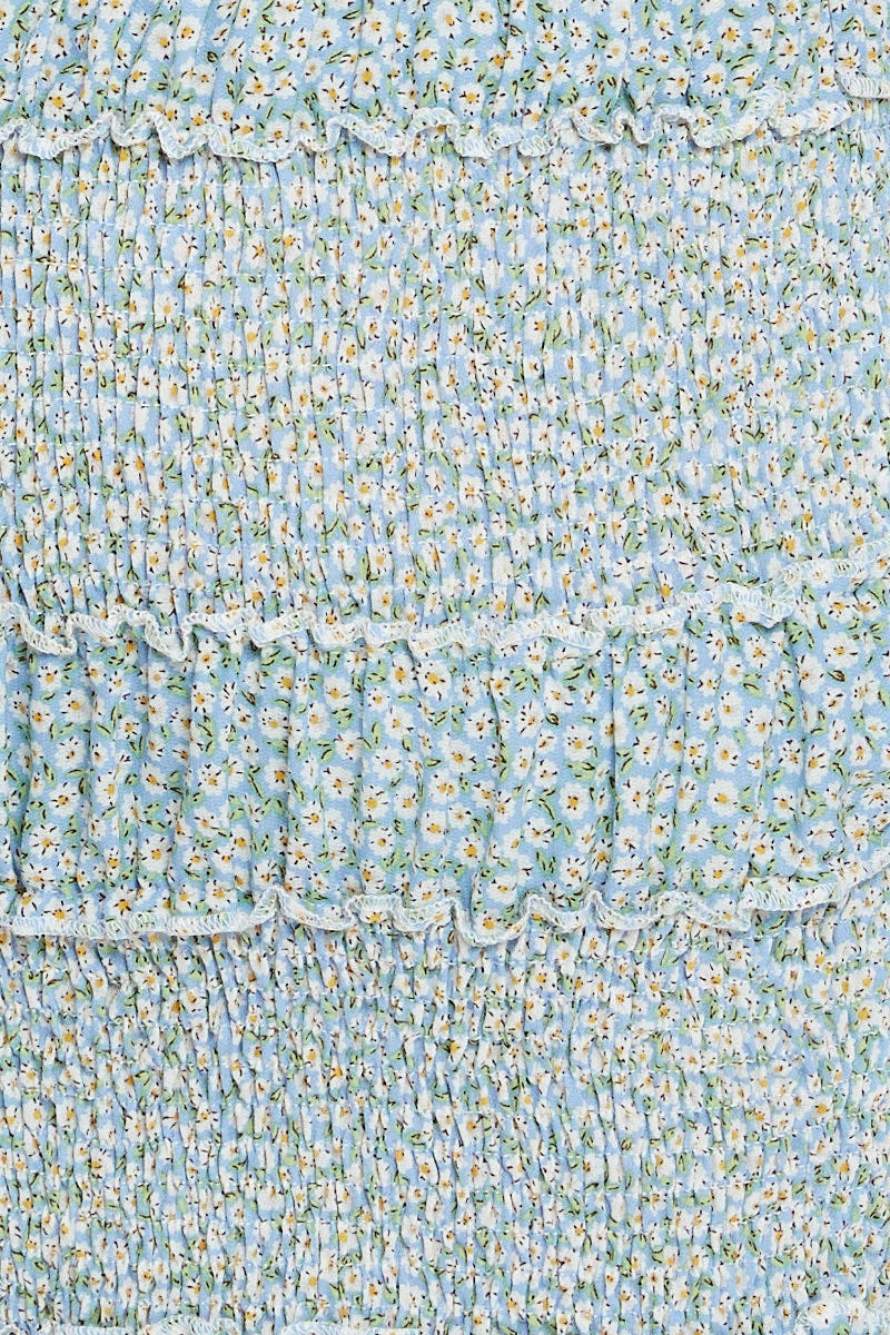 Print High Waist Floral Print Smocking Bodycon Short Skirt